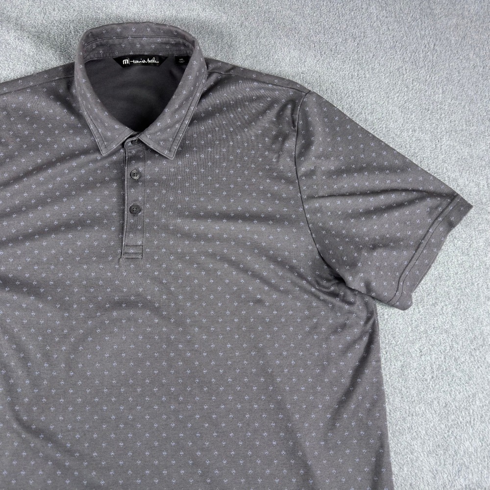 Travis Mathew Men's 2XL Gray Blue Geometric Performance Golf Polo Shirt Stretch